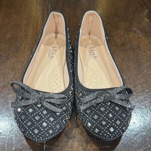 Girl’s Black Studded Flats with Bow